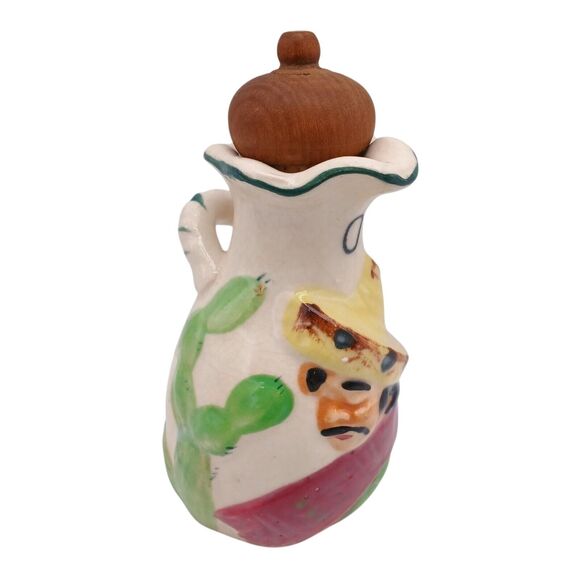 Vintage Oil Dispenser Cruet Bottle Mexican Man Wearing Sombrero with Stopper - Picture 2 of 13